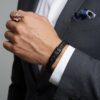 Personalized Dad Bracelet, Custom Engraved Kids Names, Hebrew English Leather (Handmade in Israel) - handmade in Israel