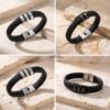 Personalized Dad Bracelet, Custom Engraved Kids Names, Hebrew English Leather (Handmade in Israel) - handmade in Israel