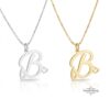 Initial Necklace 14K Solid Gold, Script Letter with Heart Charm, 25mm Pendant - handmade in Israel