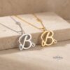 Initial Necklace 14K Solid Gold, Script Letter with Heart Charm, 25mm Pendant - handmade in Israel