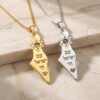Israel Map Necklace 14K Solid Gold, Star of David Pendant, Hebrew Engraving, 43mm - handmade in Israel