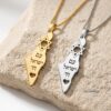 Israel Map Necklace 14K Solid Gold, Star of David Pendant, Hebrew Engraving, 43mm - handmade in Israel