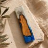 Olive Wood Mezuzah Case with Blue and White Epoxy Resin, 15cm, Made in Israel - handmade in Israel