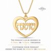 Heart Name Necklace 14K Solid Gold, Hebrew or English Script, Yellow or White, 26mm - handmade in Israel