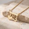 Hebrew Name Necklace with Heart, 14K Solid Gold Script Nameplate, 40mm - handmade in Israel