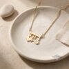 Hebrew Name Necklace with Heart, 14K Solid Gold Script Nameplate, 40mm - handmade in Israel