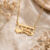 Hebrew Name Necklace with Heart, 14K Solid Gold Script Nameplate, 40mm - handmade in Israel