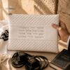 Tefillin and Tallit Bag Set, Cream Quilted Faux Leather, Raised Hebrew Priestly Blessing, 36x29cm - handmade in Israel