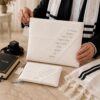 Tallit and Tefillin Bag Set, White Quilted Faux Leather, Embossed Priestly Blessing, 36x29cm - handmade in Israel