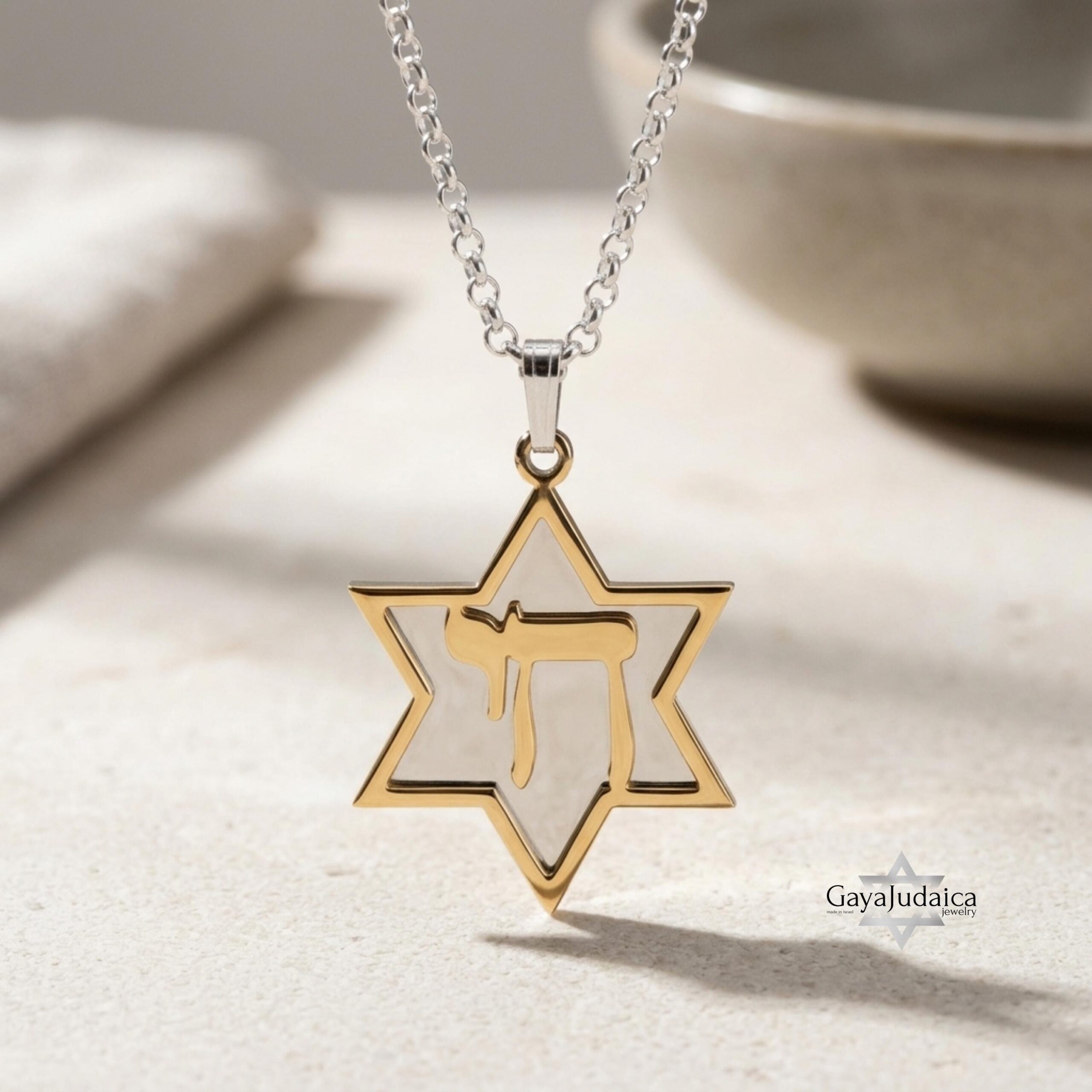 Large Chai Star of David Necklace, Sterling Silver Jewish Pendant Large Chai Star of David Necklace, Sterling Silver Jewish Pendant