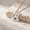 Initial Necklace 14K Solid Gold, Script Letter with Heart Charm, 25mm Pendant - handmade in Israel