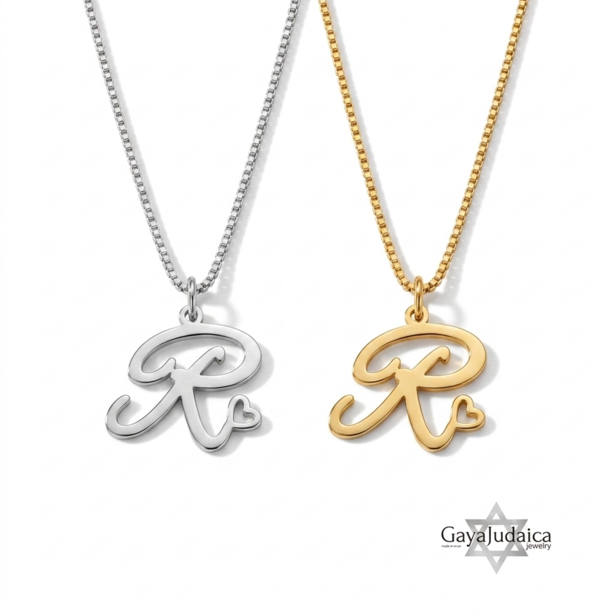 Tiny Initial Necklace 14K Solid Gold, Script Letter with Heart, 15mm Pendant Tiny Initial Necklace 14K Solid Gold, Script Letter with Heart, 15mm Pendant