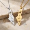 Israel Map Necklace 14K Solid Gold, Star of David Pendant, Hebrew Engraving, 43mm - handmade in Israel