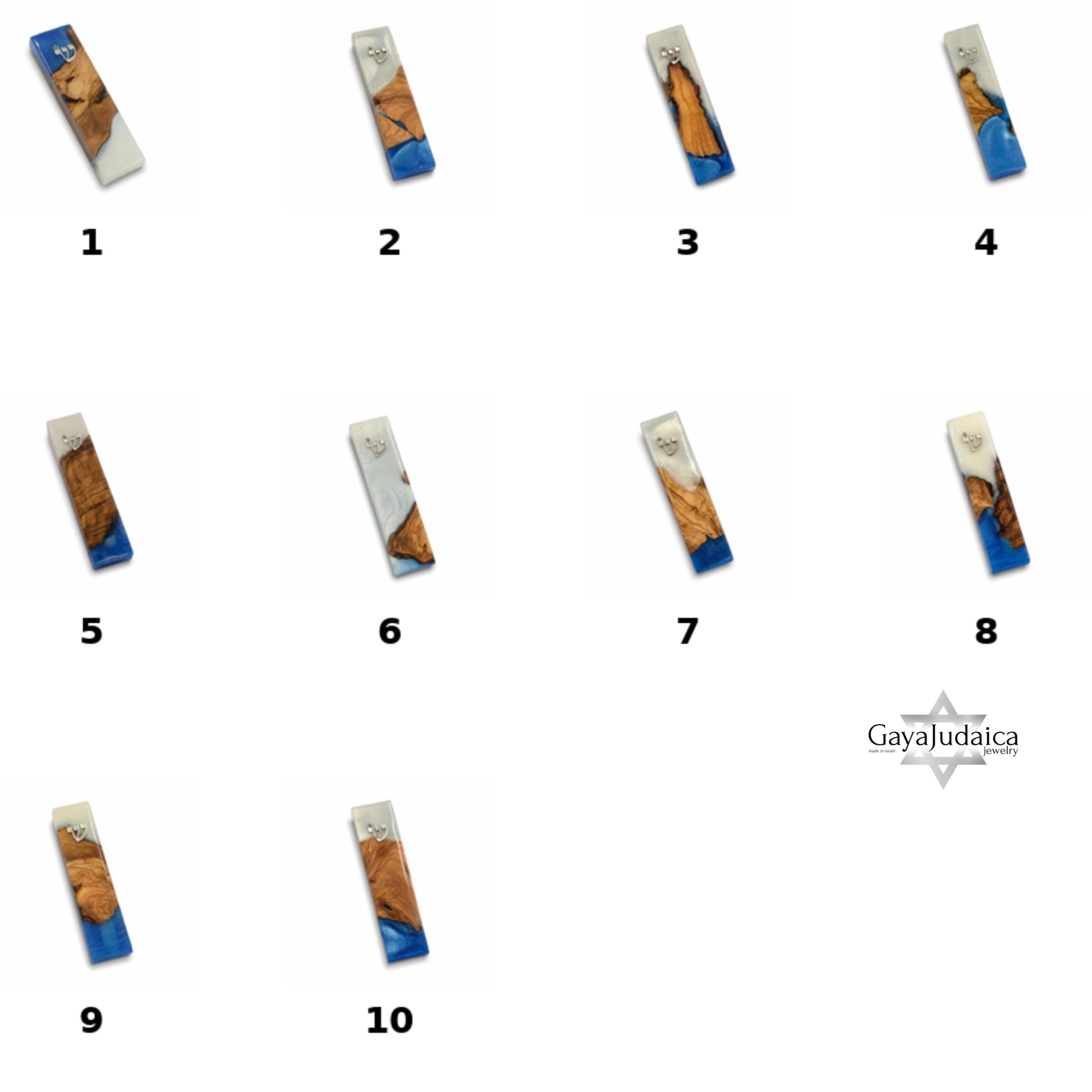 Olive Wood Mezuzah Case with Blue and White Epoxy Resin, 15cm Olive Wood Mezuzah Case with Blue and White Epoxy Resin, 15cm