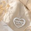Heart Name Necklace 14K Solid Gold, Hebrew or English Script, Yellow or White, 26mm - handmade in Israel