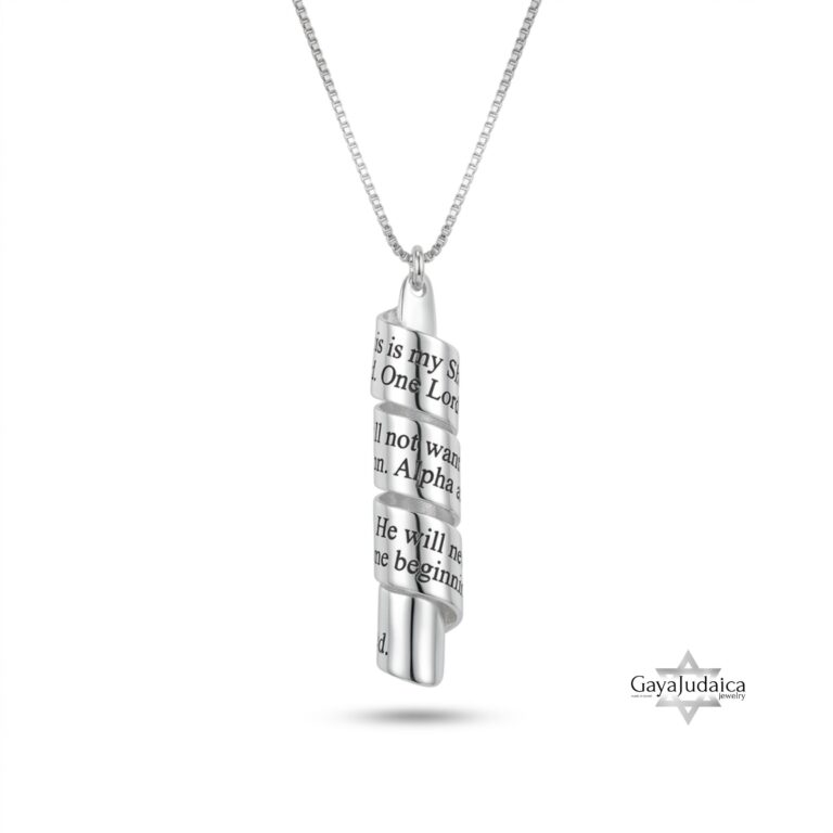 Scroll Necklace, Sterling Silver Engraved Message, 38mm Rolled Pendant, Hebrew or English - handmade in Israel