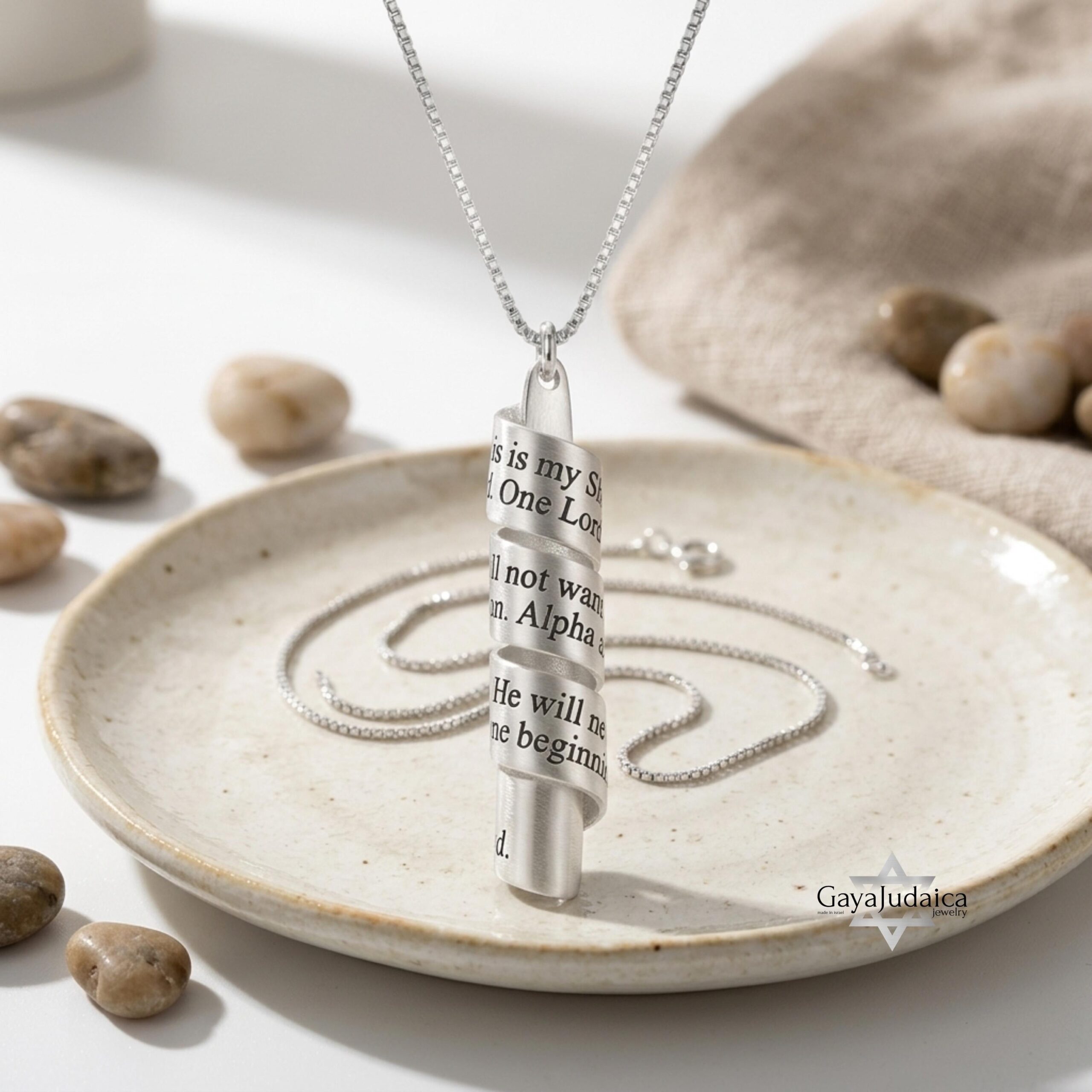 Scroll Necklace, Sterling Silver Engraved Message, 38mm Rolled Pendant Scroll Necklace, Sterling Silver Engraved Message, 38mm Rolled Pendant