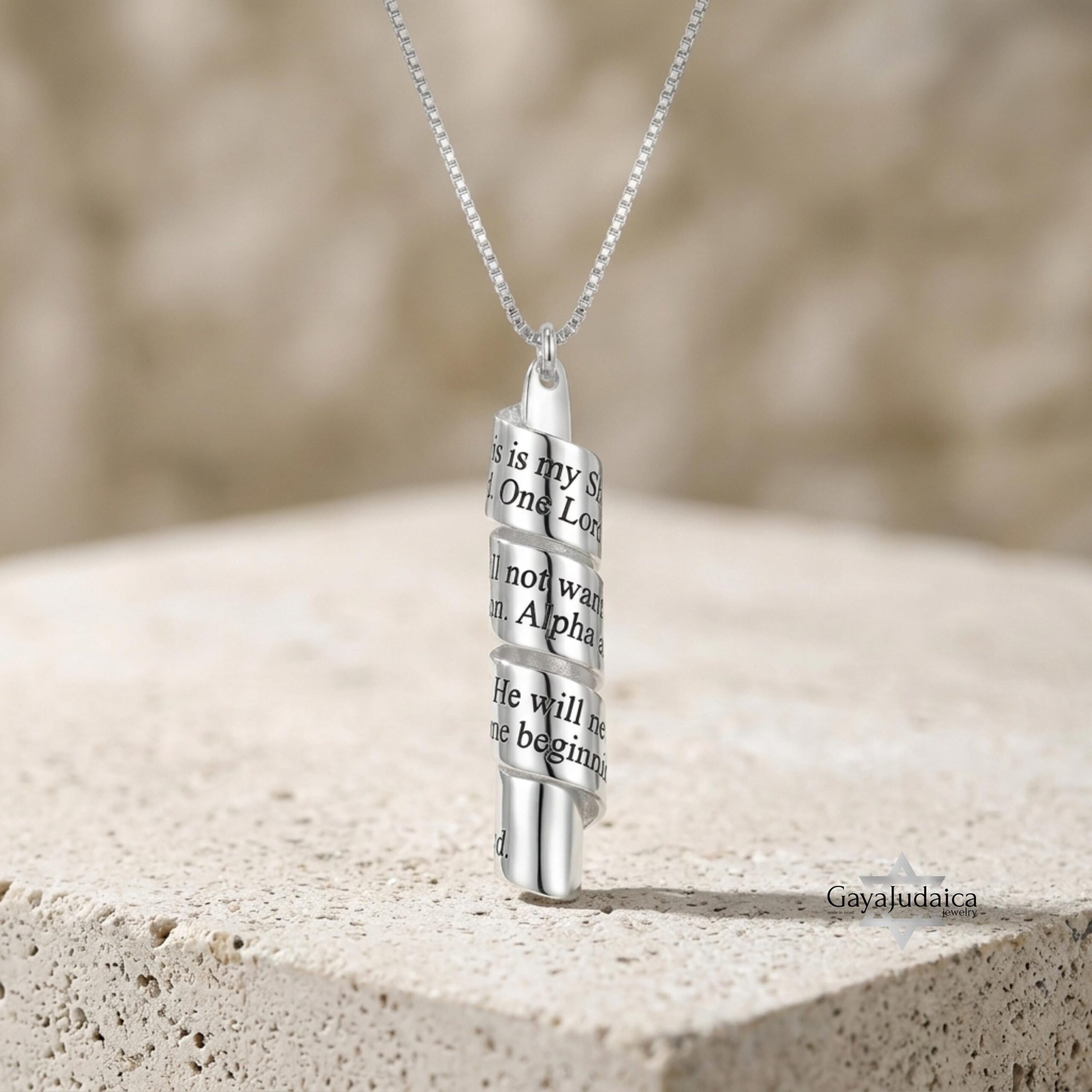 Scroll Necklace, Sterling Silver Engraved Message, 38mm Rolled Pendant Scroll Necklace, Sterling Silver Engraved Message, 38mm Rolled Pendant