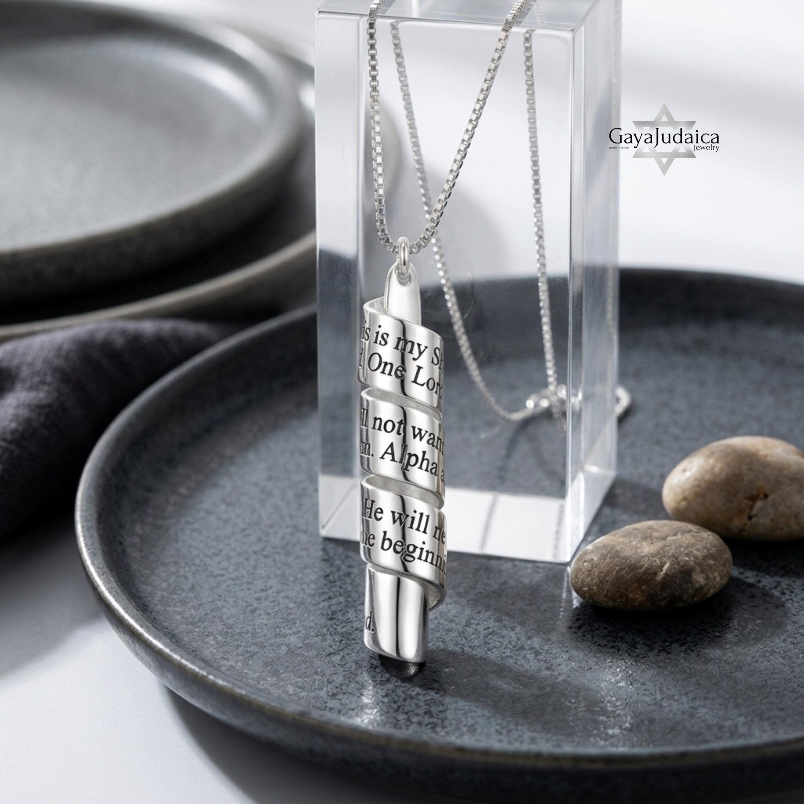 Scroll Necklace, Sterling Silver Engraved Message, 38mm Rolled Pendant Scroll Necklace, Sterling Silver Engraved Message, 38mm Rolled Pendant