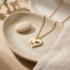 Hebrew Name Necklace 14K Solid Gold, Engraved Heart Pendant 17mm, Yellow or White - handmade in Israel