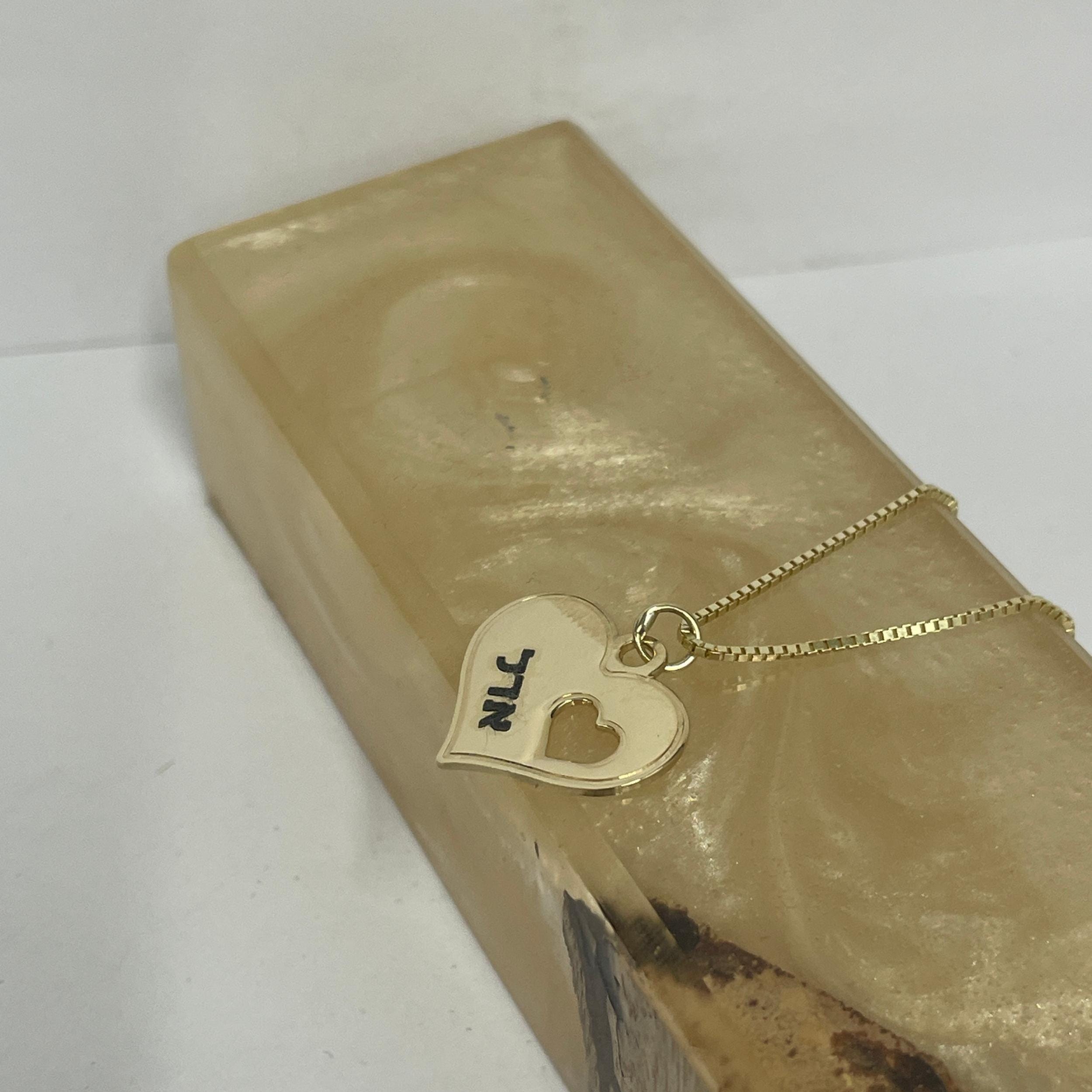 Hebrew Name Necklace 14K Solid Gold, Engraved Heart Pendant 17mm, Yellow or White Hebrew Name Necklace 14K Solid Gold, Engraved Heart Pendant 17mm, Yellow or White