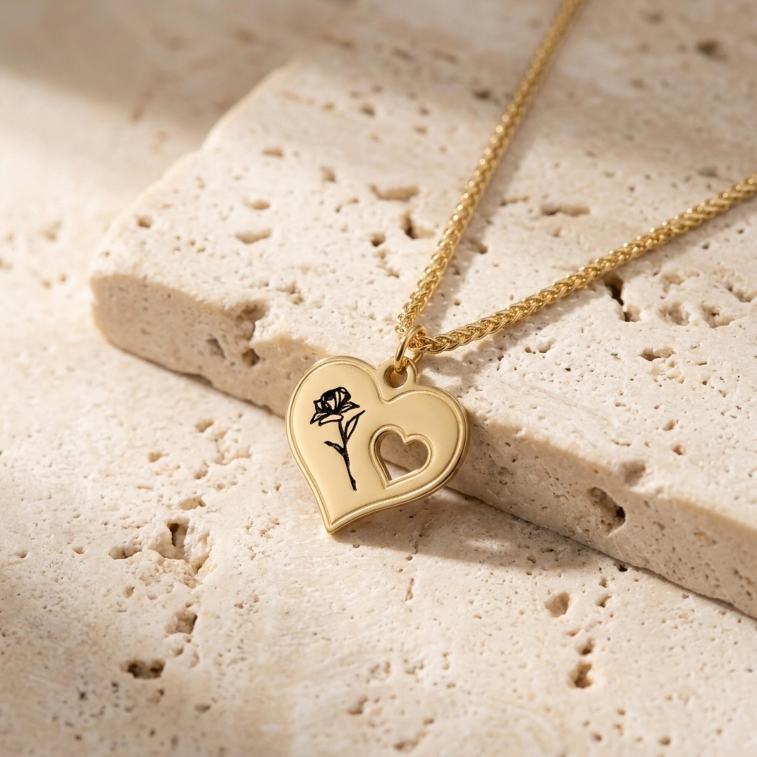 14K Gold Rose Heart Necklace, Symbolic Love Pendant 14K Gold Rose Heart Necklace, Symbolic Love Pendant