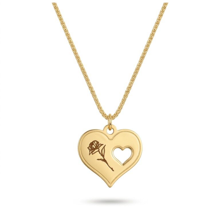 14K Gold Rose Heart Necklace, Symbolic Love Pendant - handmade in Israel