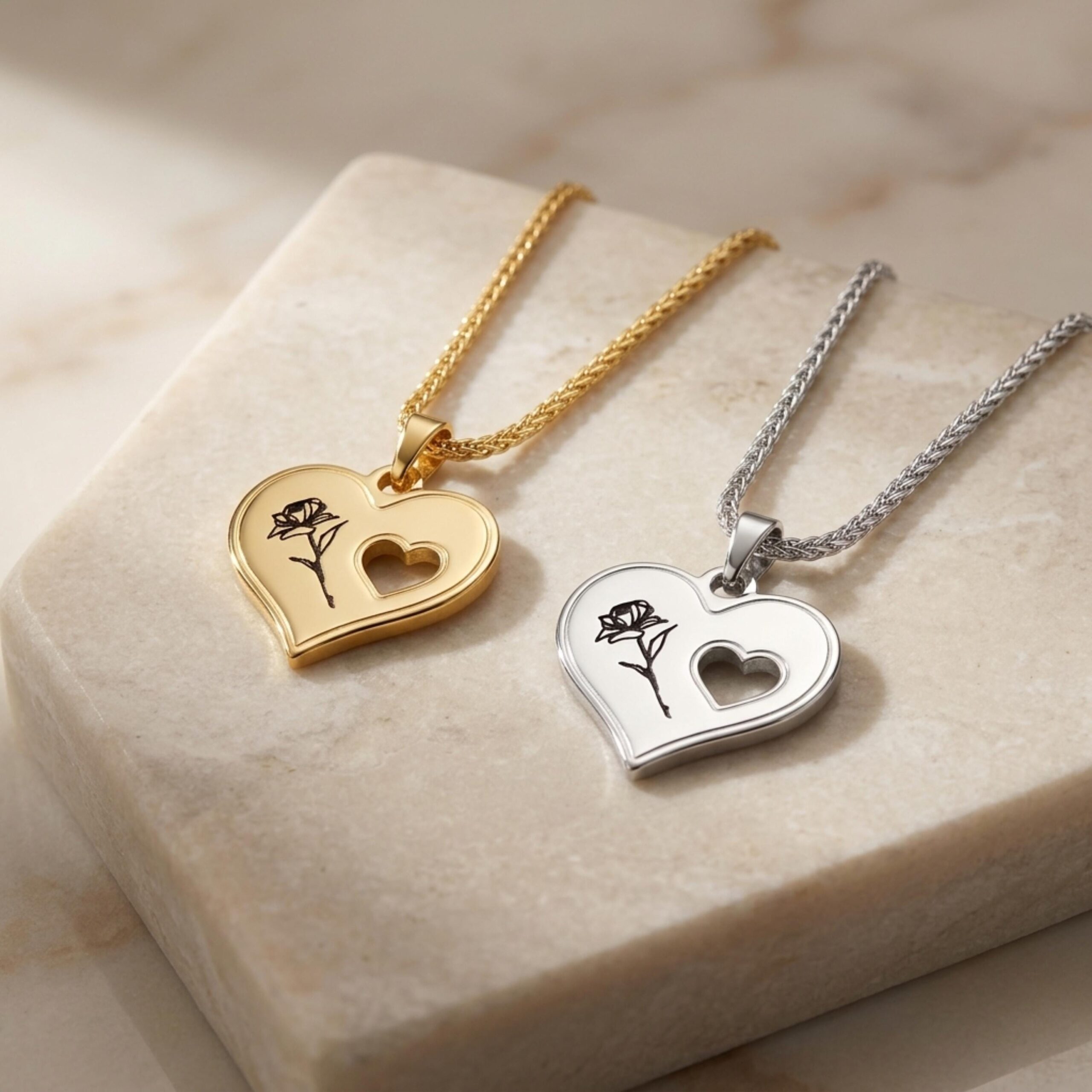 14K Gold Rose Heart Necklace, Symbolic Love Pendant 14K Gold Rose Heart Necklace, Symbolic Love Pendant