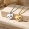 Hebrew Name Necklace 14K Solid Gold, Engraved Heart Pendant 17mm, Yellow or White - handmade in Israel