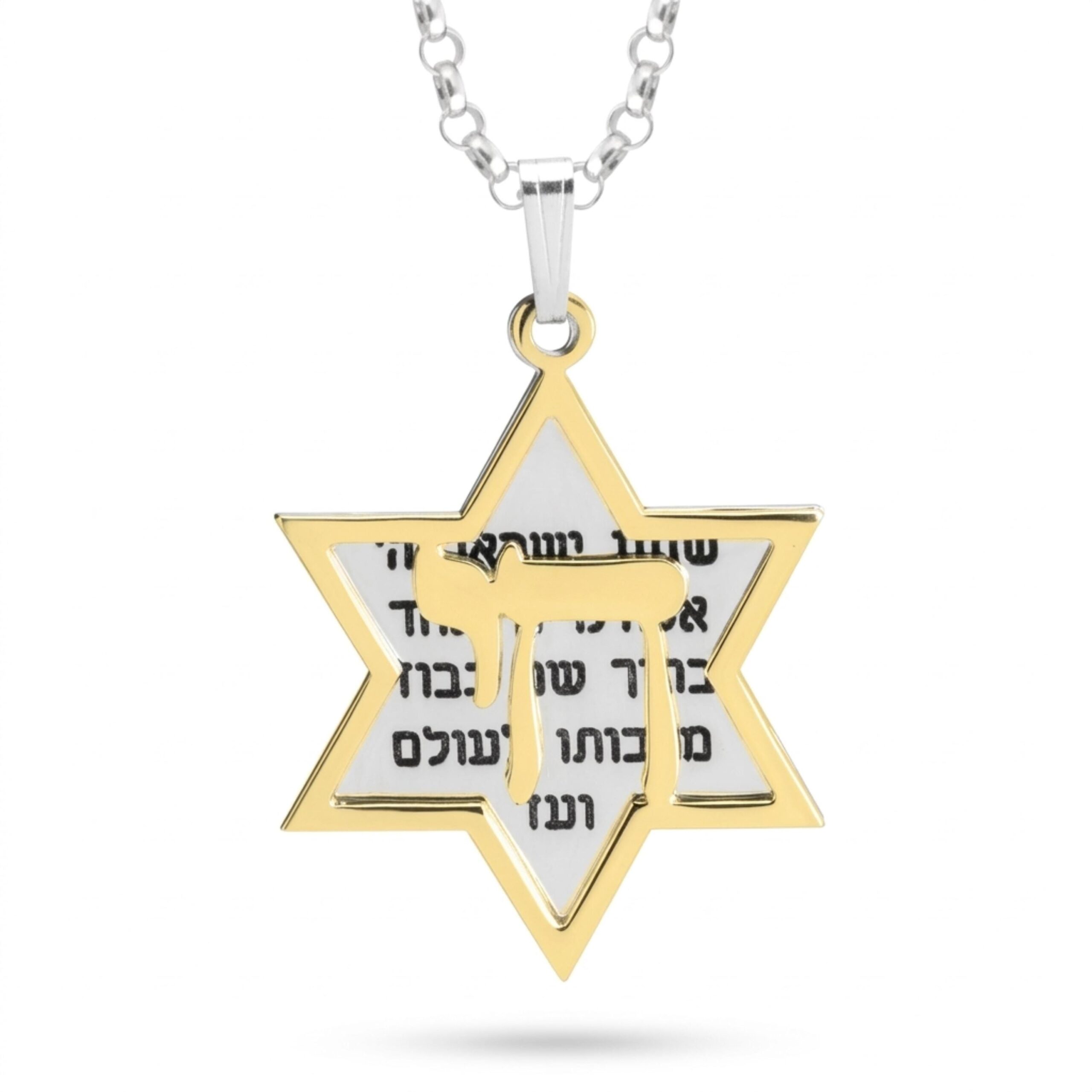 Gold Vermeil Star of David Necklace, Hebrew Verse Pendant in Sterling Silver Gold Vermeil Star of David Necklace, Hebrew Verse Pendant in Sterling Silver