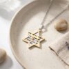 Gold Vermeil Star of David Necklace, Hebrew Verse Pendant in Sterling Silver - handmade in Israel