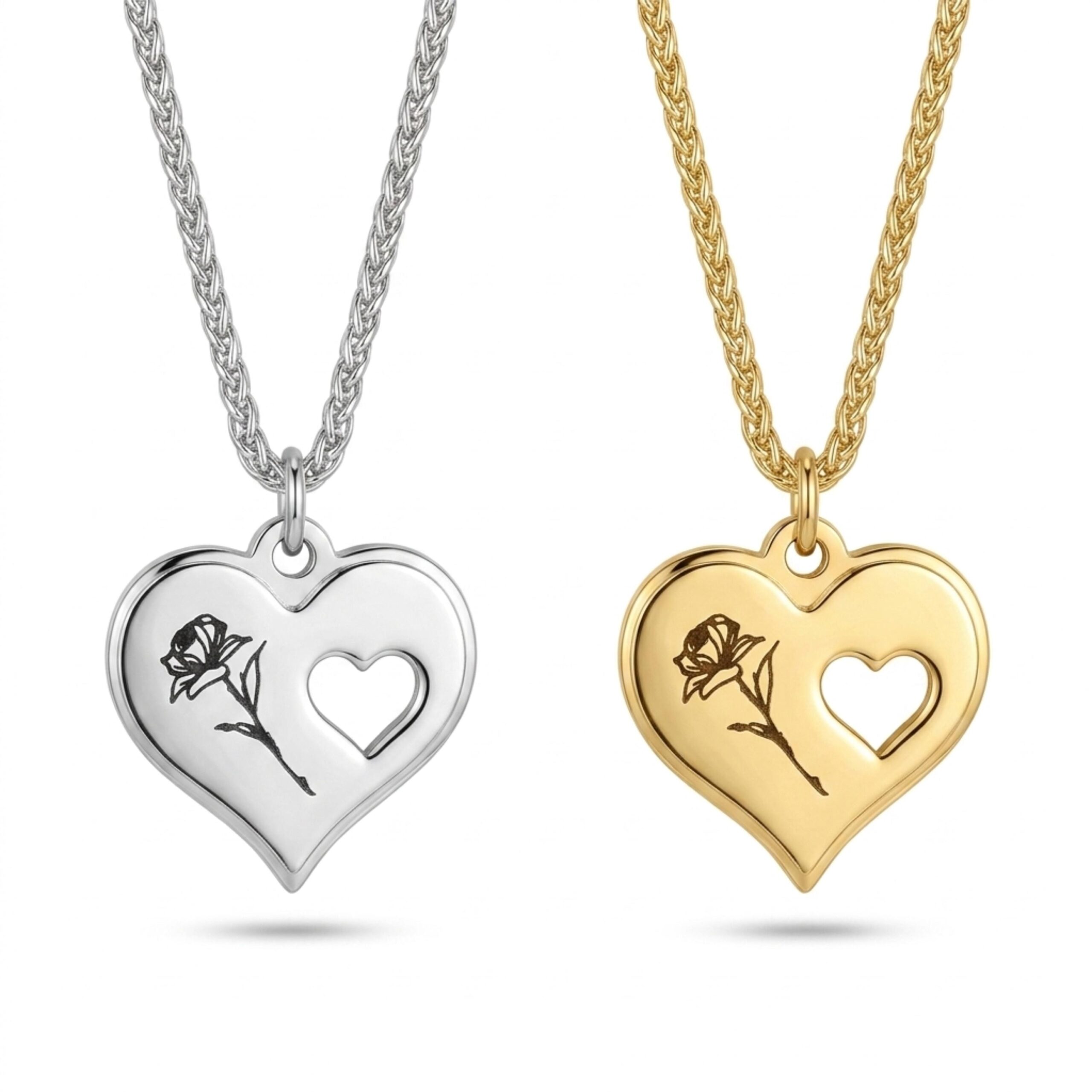 14K Gold Rose Heart Necklace, Symbolic Love Pendant 14K Gold Rose Heart Necklace, Symbolic Love Pendant