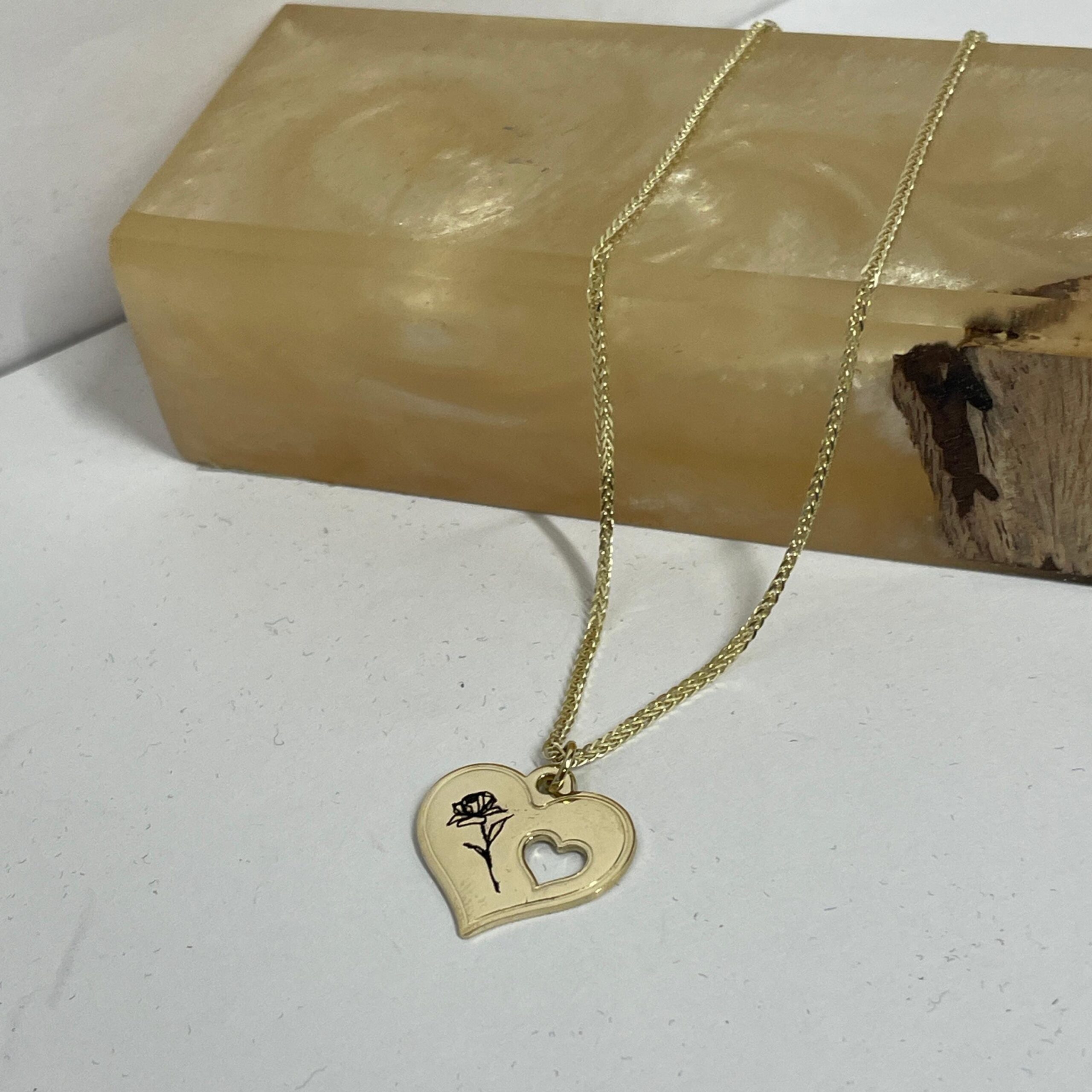 14K Gold Rose Heart Necklace, Symbolic Love Pendant 14K Gold Rose Heart Necklace, Symbolic Love Pendant