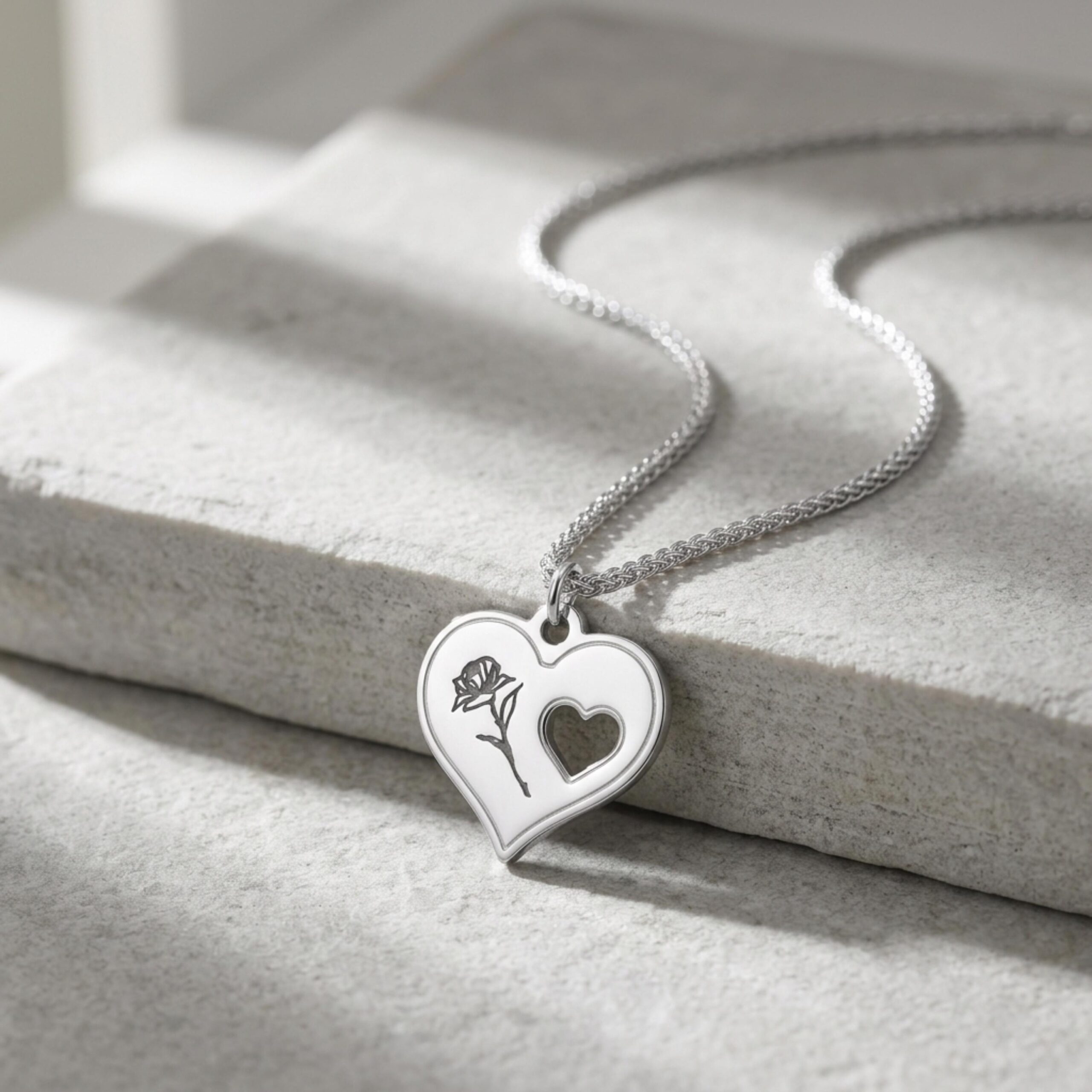 14K Gold Rose Heart Necklace, Symbolic Love Pendant 14K Gold Rose Heart Necklace, Symbolic Love Pendant