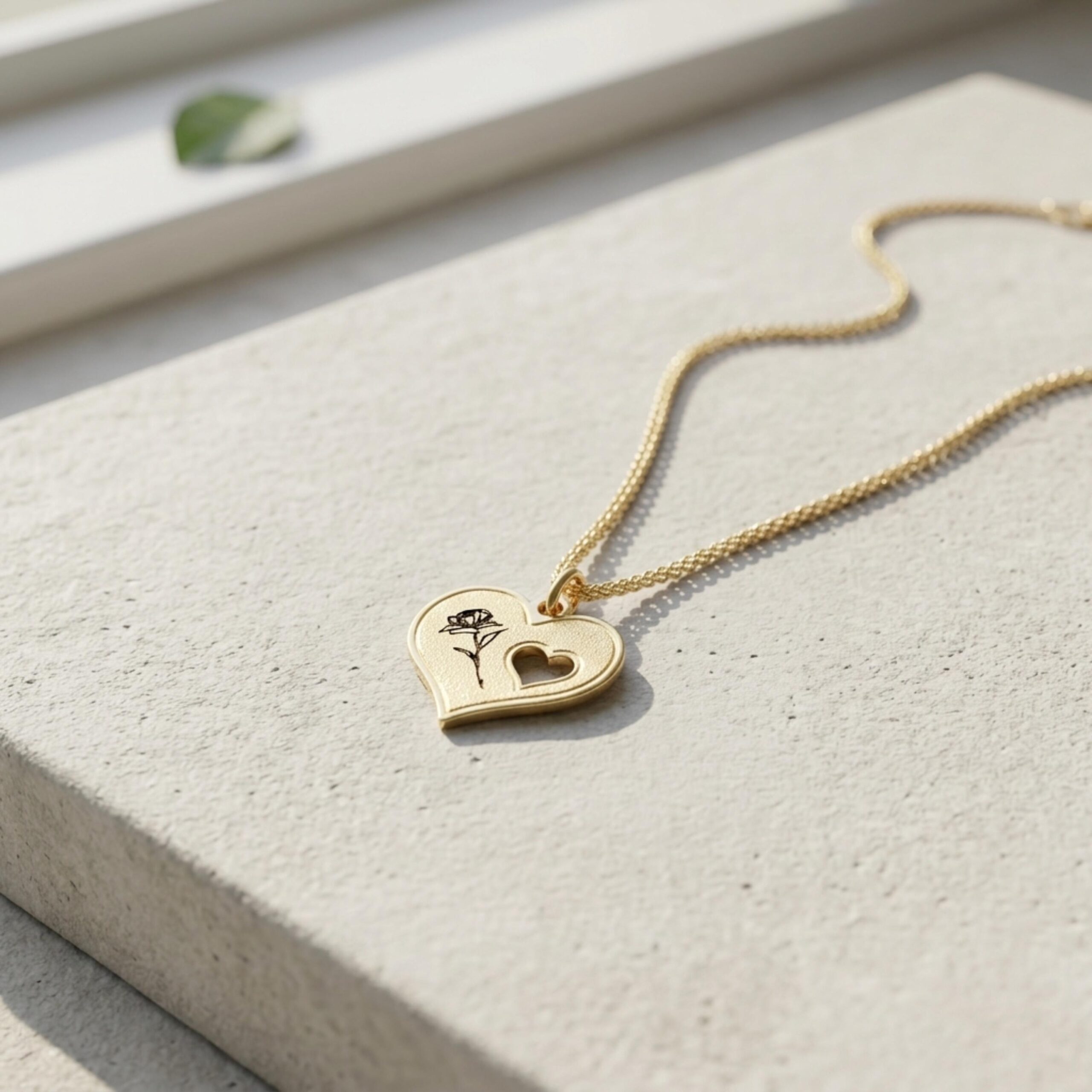 14K Gold Rose Heart Necklace, Symbolic Love Pendant 14K Gold Rose Heart Necklace, Symbolic Love Pendant