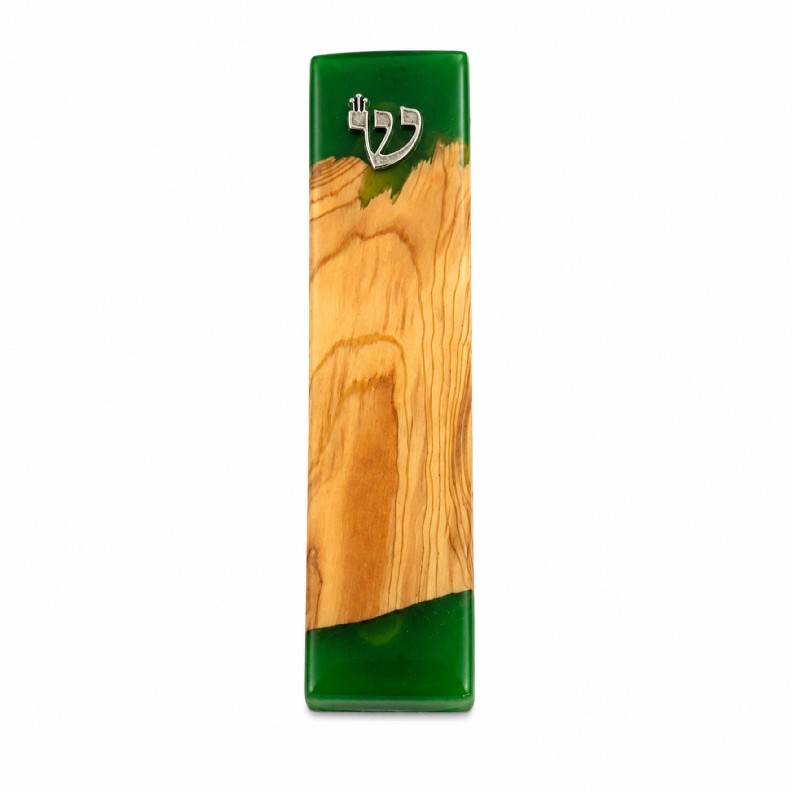 Green and White Epoxy Olive Wood Mezuzah Case, 15cm Jewish Doorpost Green and White Epoxy Olive Wood Mezuzah Case, 15cm Jewish Doorpost