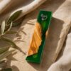 Green and White Epoxy Olive Wood Mezuzah Case, 15cm Jewish Doorpost, Made in Israel - handmade in Israel