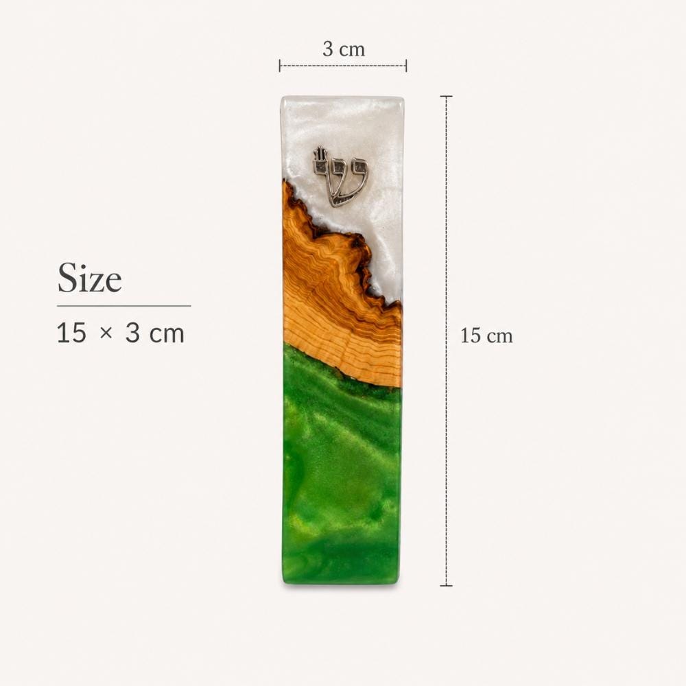 Green and White Epoxy Olive Wood Mezuzah Case, 15cm Jewish Doorpost Green and White Epoxy Olive Wood Mezuzah Case, 15cm Jewish Doorpost