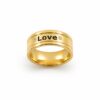 14K Solid Gold Engraved Wedding Band, Two Diamonds, Love is Love Message - handmade in Israel