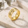 14K Solid Gold Engraved Wedding Band, Two Diamonds, Love is Love Message - handmade in Israel