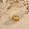 14K Solid Gold Engraved Wedding Band, Two Diamonds, Love is Love Message - handmade in Israel