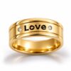 14K Solid Gold Engraved Wedding Band, Two Diamonds, Love is Love Message - handmade in Israel