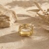 14K Solid Gold Engraved Wedding Band, Two Diamonds, Love is Love Message - handmade in Israel