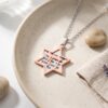 Gold Vermeil Star of David Necklace, Hebrew Verse Pendant in Sterling Silver - handmade in Israel