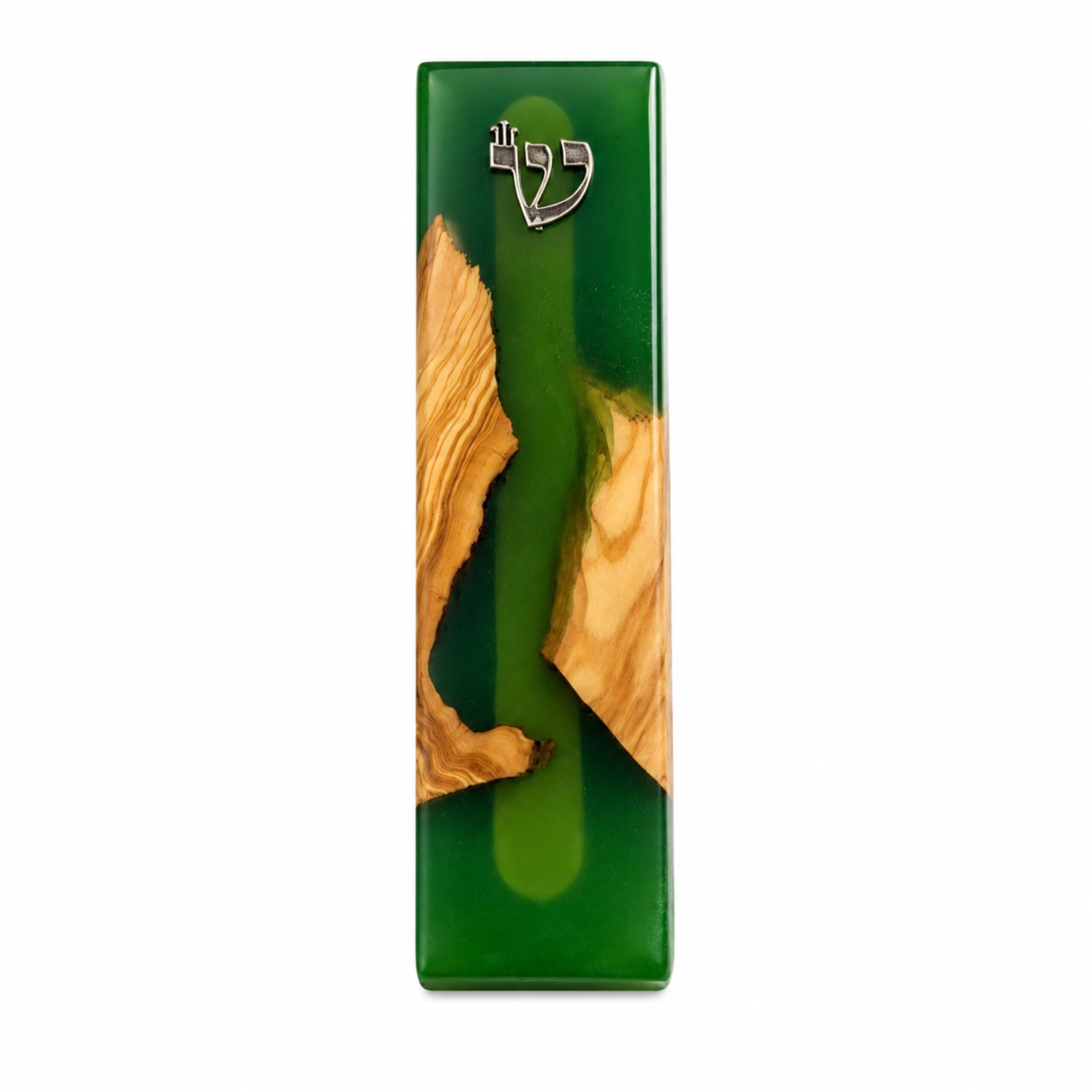 Green and White Epoxy Olive Wood Mezuzah Case, 15cm Jewish Doorpost Green and White Epoxy Olive Wood Mezuzah Case, 15cm Jewish Doorpost