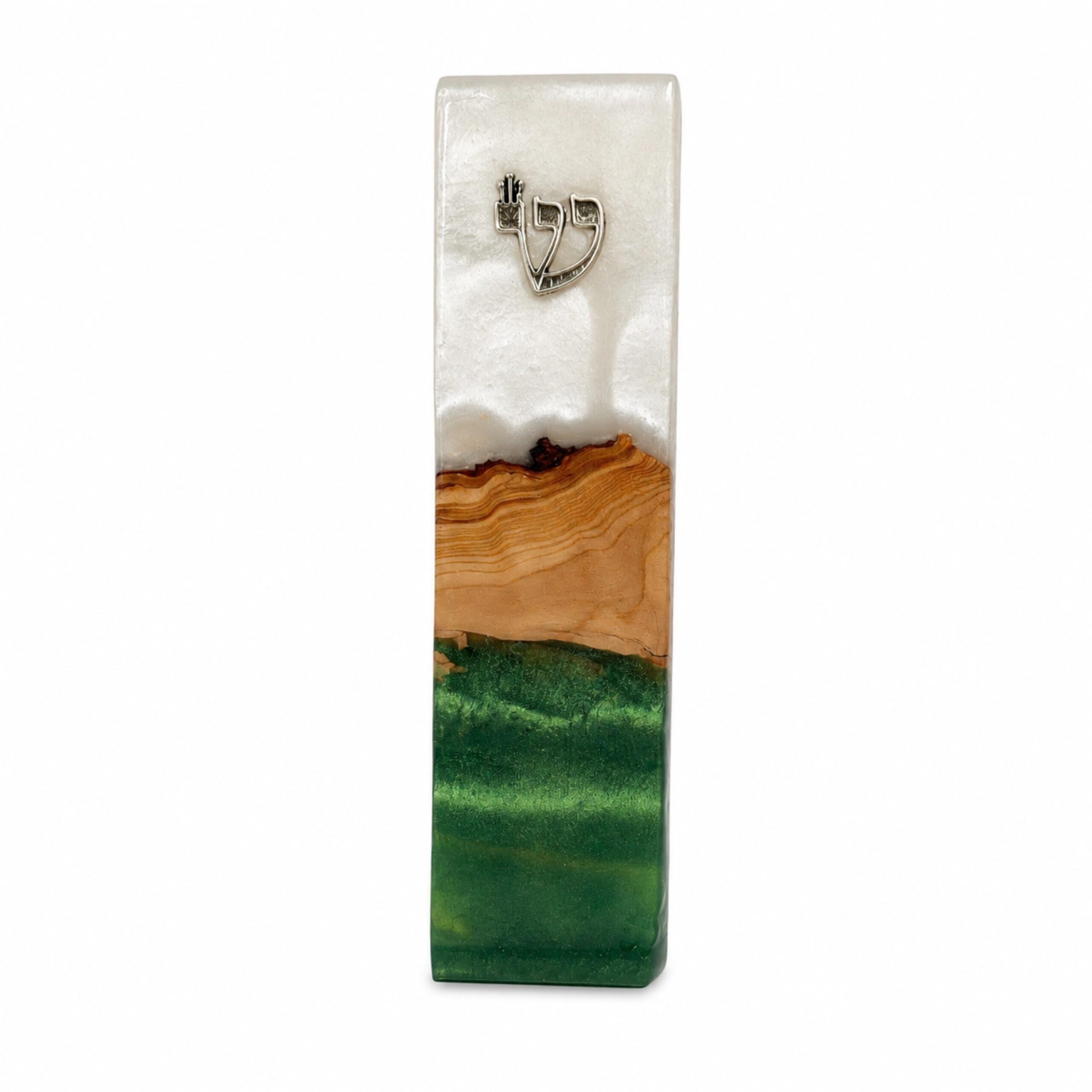 Green and White Epoxy Olive Wood Mezuzah Case, 15cm Jewish Doorpost Green and White Epoxy Olive Wood Mezuzah Case, 15cm Jewish Doorpost