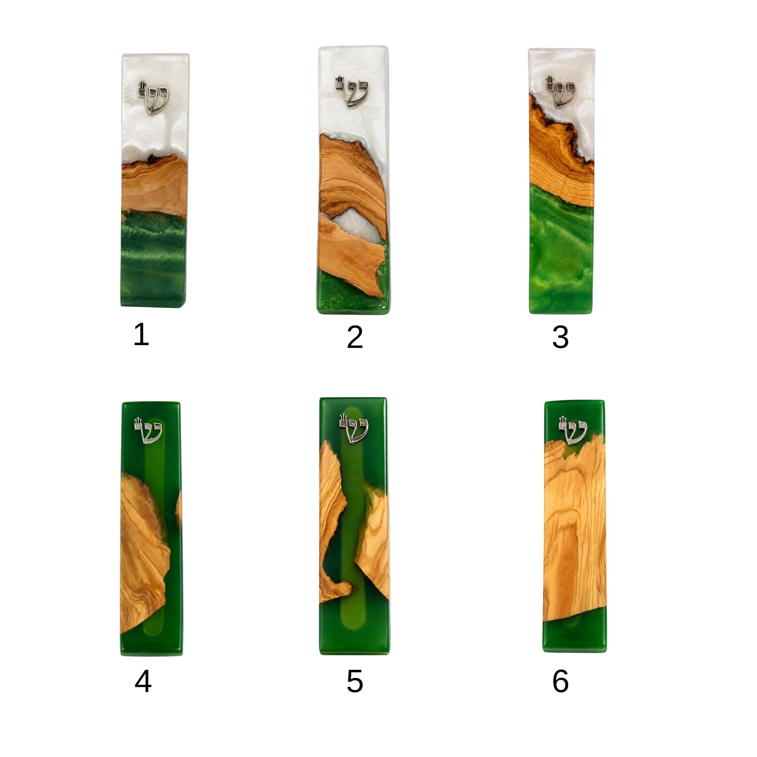 Green and White Epoxy Olive Wood Mezuzah Case, 15cm Jewish Doorpost Green and White Epoxy Olive Wood Mezuzah Case, 15cm Jewish Doorpost