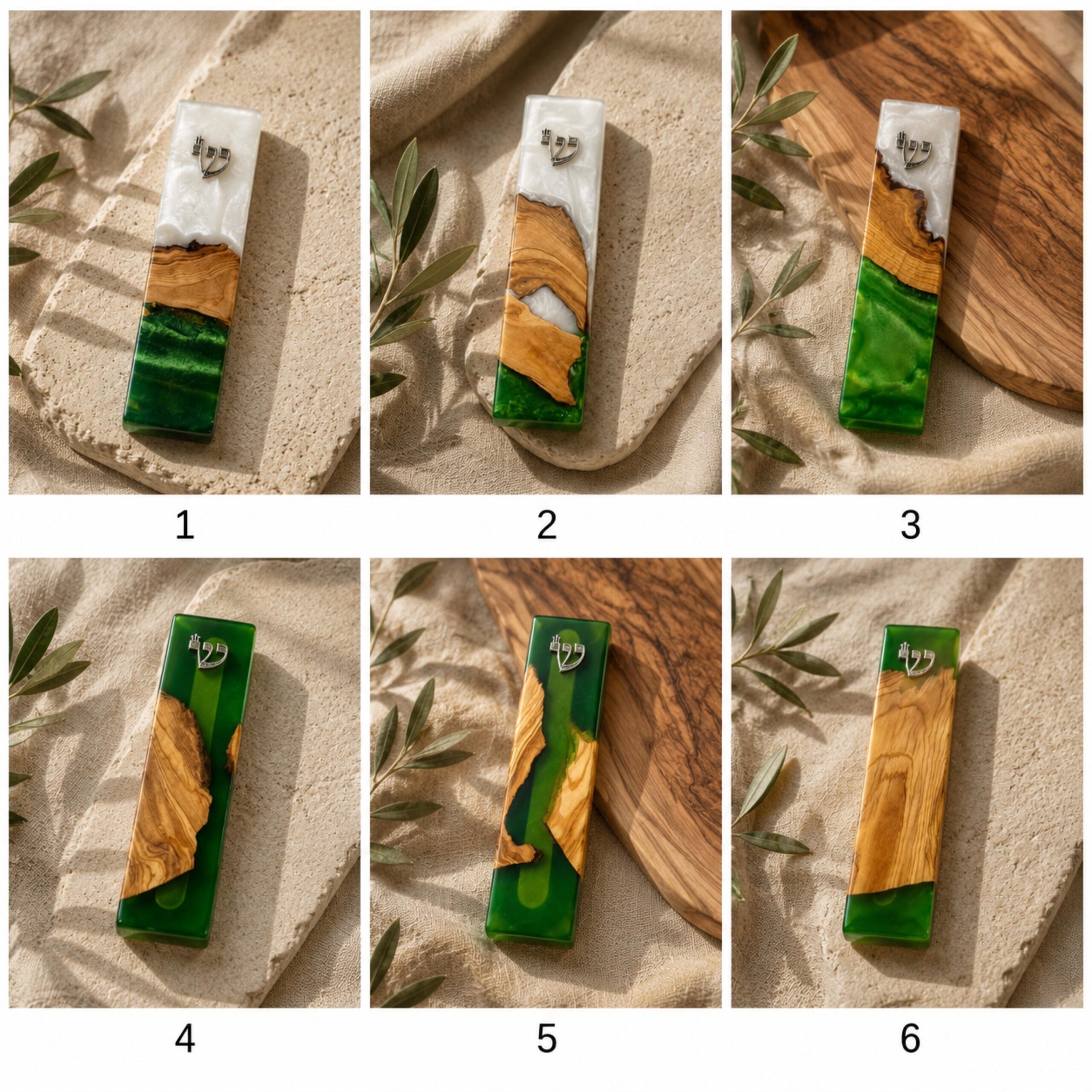 Green and White Epoxy Olive Wood Mezuzah Case, 15cm Jewish Doorpost Green and White Epoxy Olive Wood Mezuzah Case, 15cm Jewish Doorpost