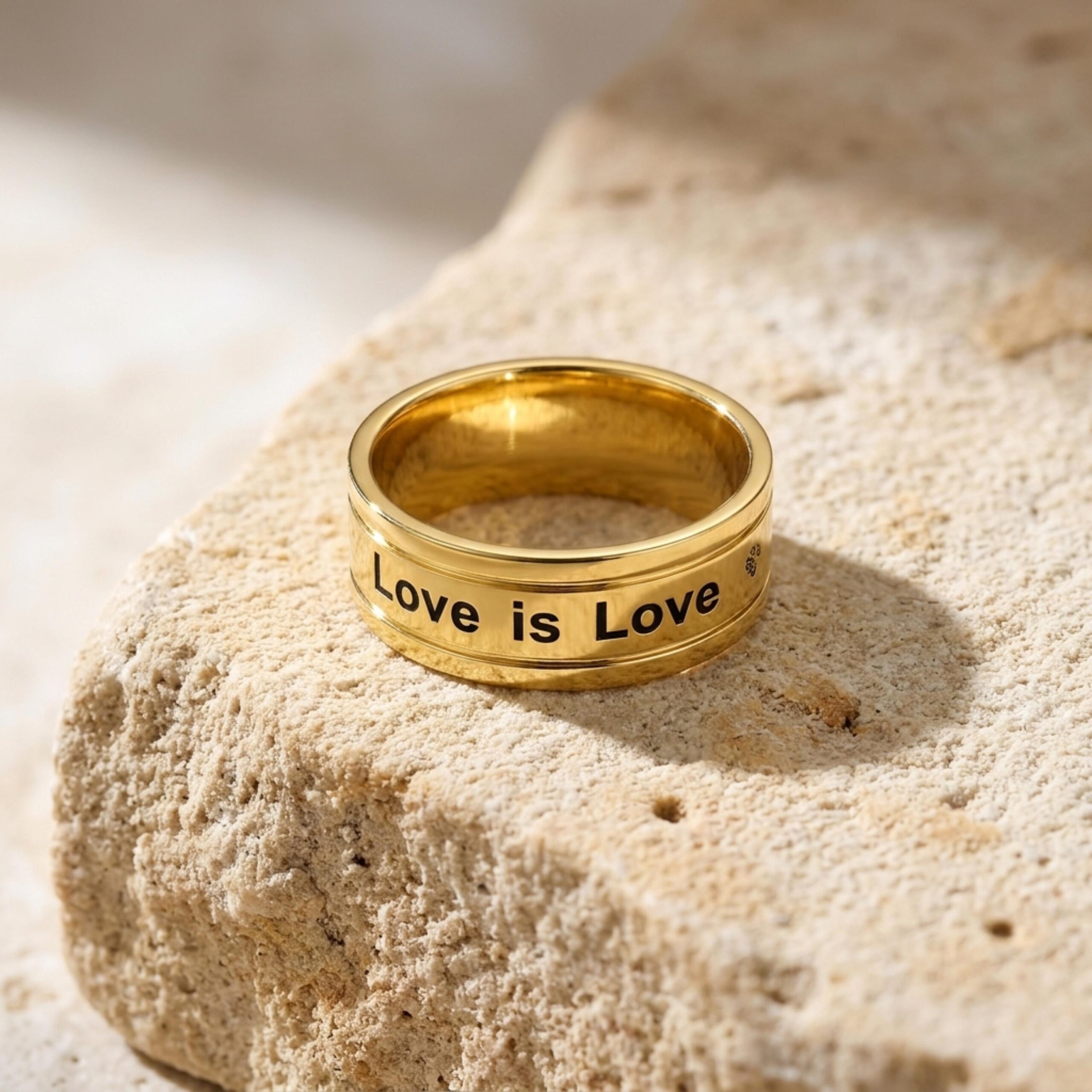 14K Solid Gold Engraved Wedding Band, Two Diamonds, Love is Love Message 14K Solid Gold Engraved Wedding Band, Two Diamonds, Love is Love Message