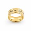14K Solid Gold Engraved Wedding Band, Two Diamonds, Love is Love Message - handmade in Israel